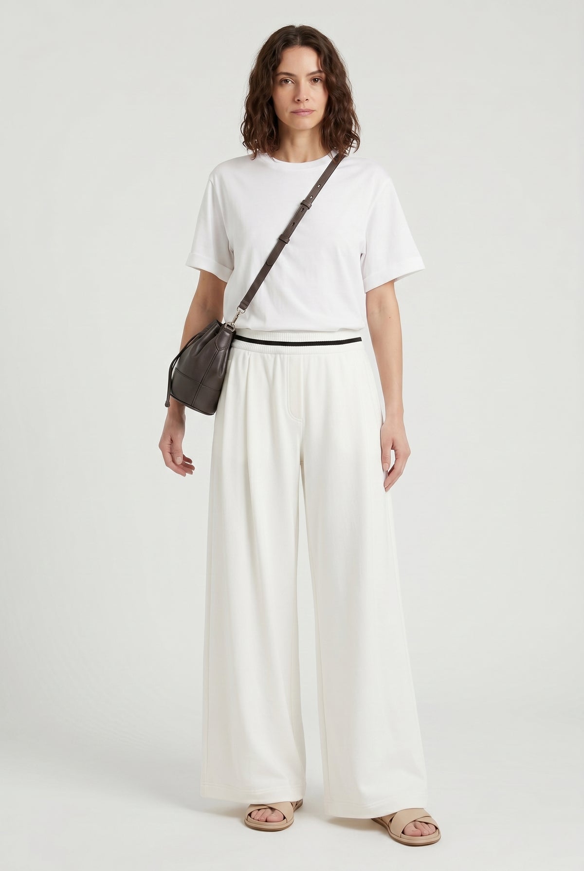 BRUNELLO CUCINELLI WOMEN'S OFF WHITE WIDE LEG TROUSERS