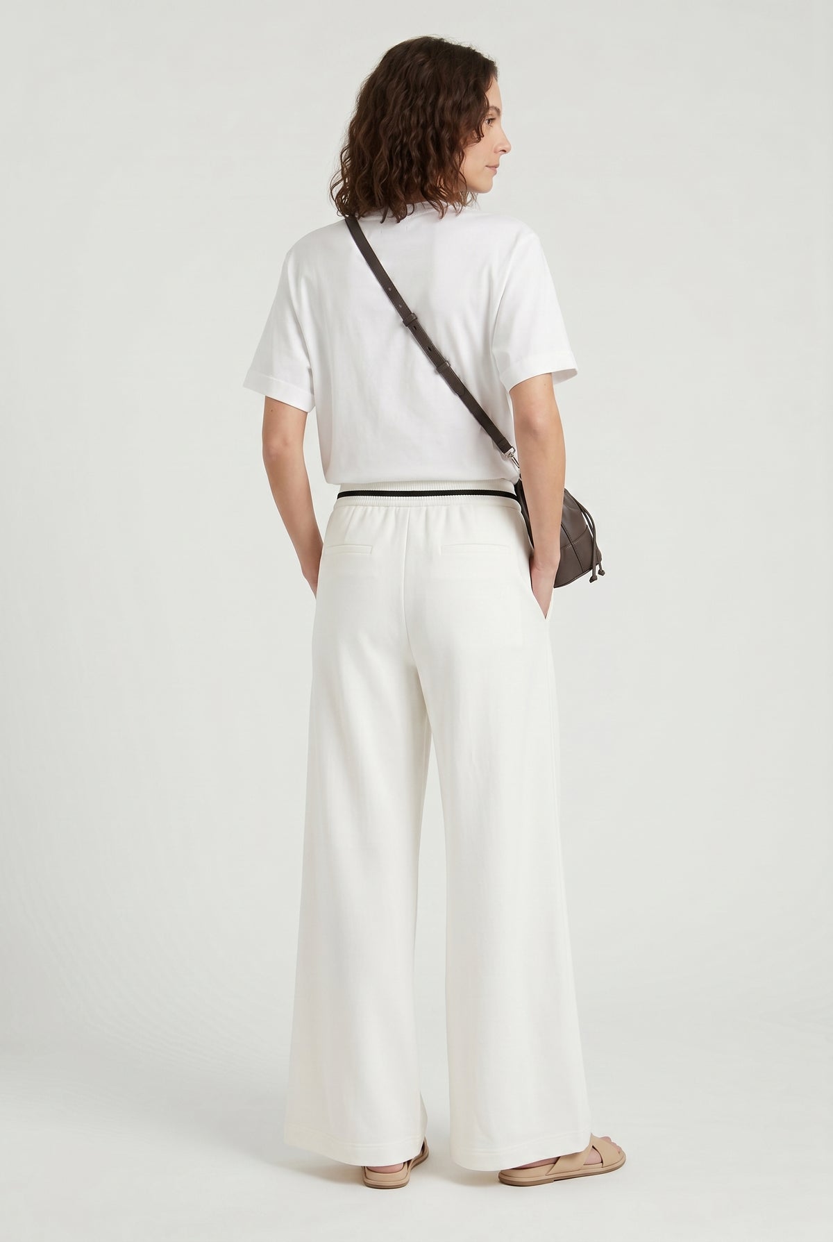BRUNELLO CUCINELLI WOMEN'S OFF WHITE WIDE LEG TROUSERS