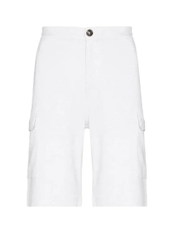 BRUNELLO CUCINELLI MEN'S WHITE COTTON CARGO SHORTS