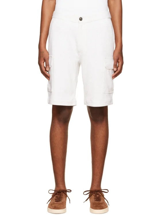 BRUNELLO CUCINELLI MEN'S WHITE COTTON CARGO SHORTS