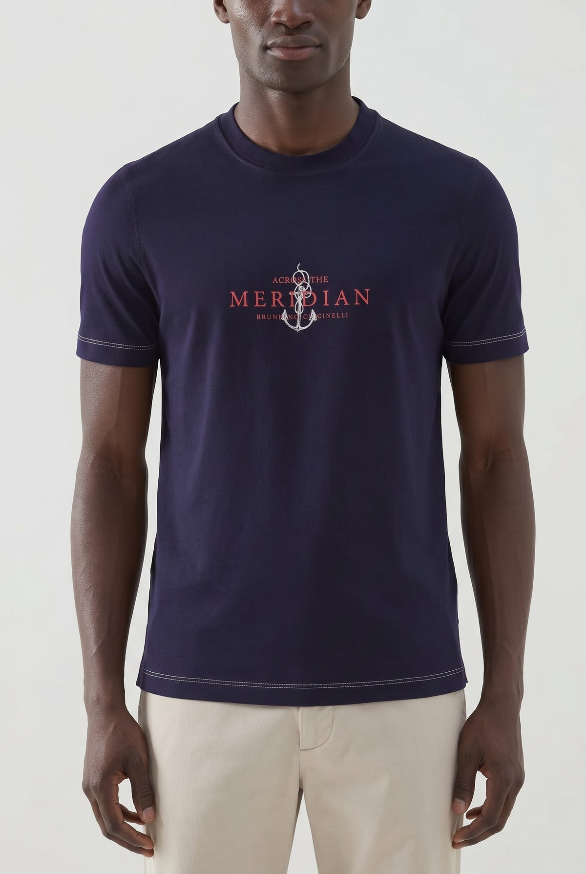 BRUNELLO CUCINELLI MEN'S COBALT GRAPHIC CREWNECK T-SHIRT