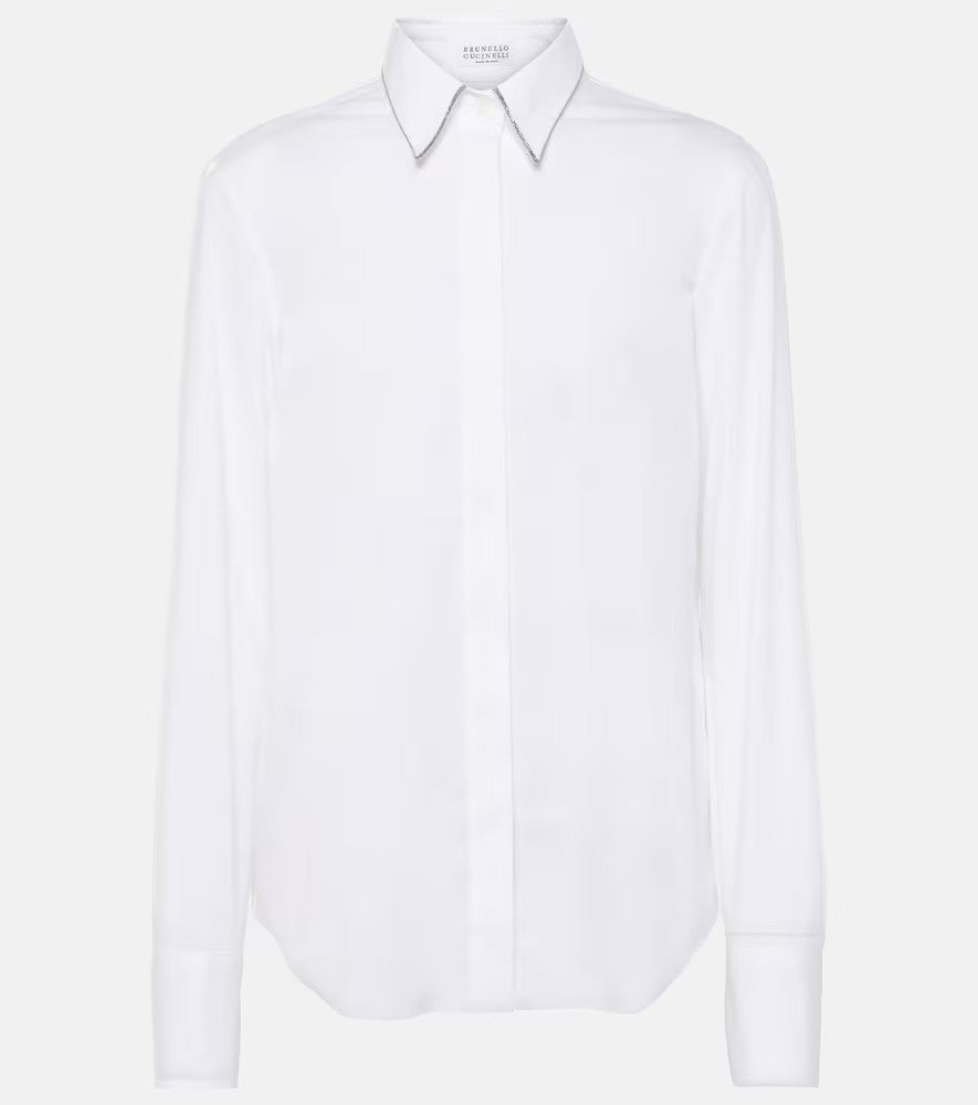 BRUNELLO CUCINELLI WOMEN'S WHITE COTTON BLEND SHIRT