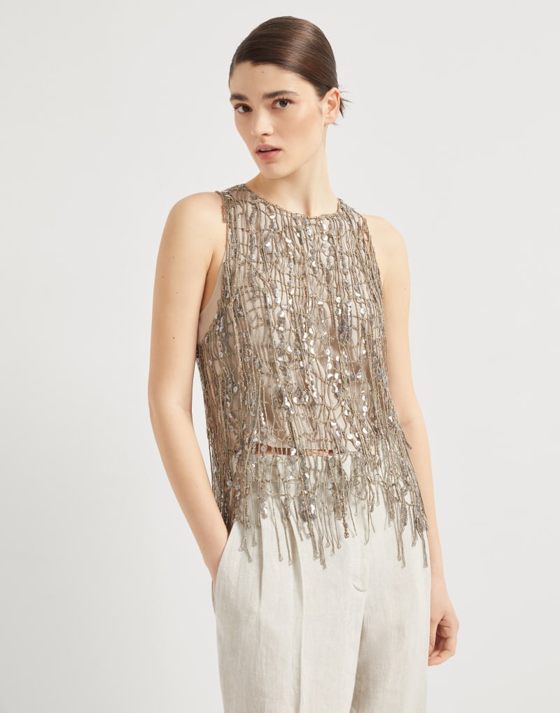 BRUNELLO CUCINELLI WOMEN'S GOLD SLEEVELESS EMBELLISHED TOP