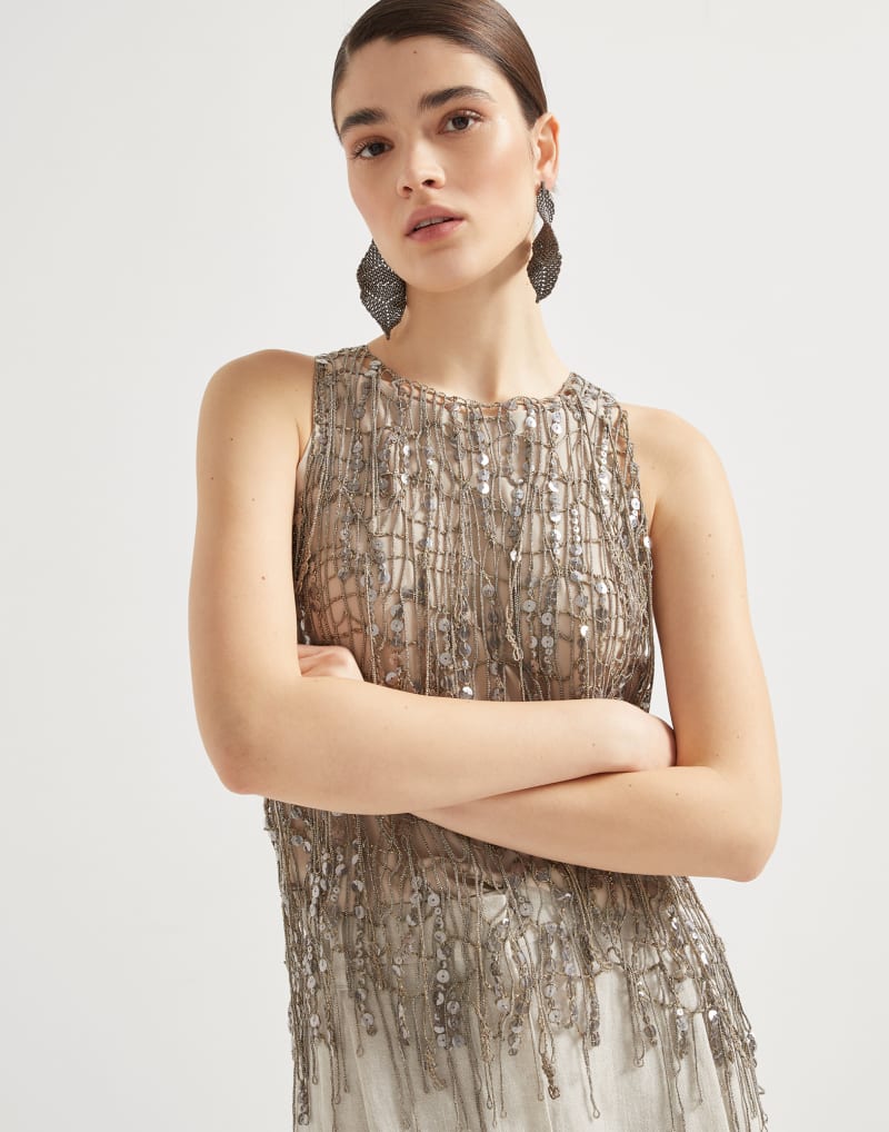 BRUNELLO CUCINELLI WOMEN'S GOLD SLEEVELESS EMBELLISHED TOP