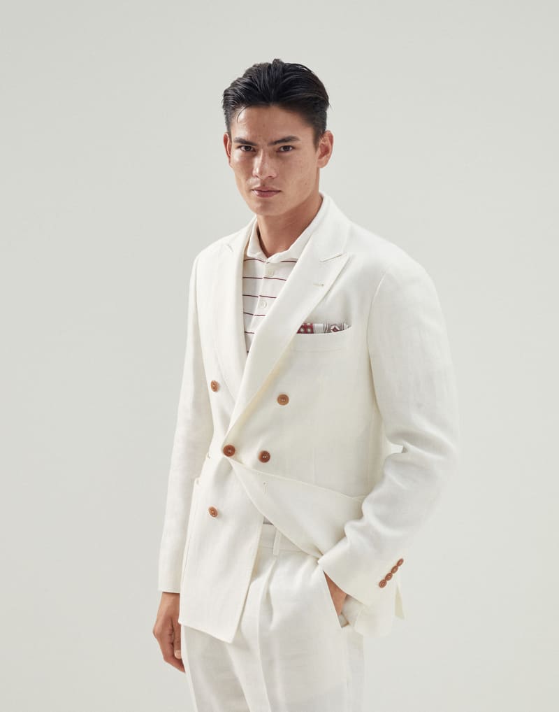 BRUNELLO CUCINELLI MEN'S OFF WHITE LINEN WOOL BLAZER