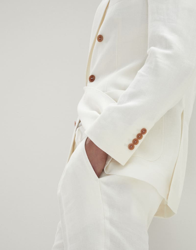 BRUNELLO CUCINELLI MEN'S OFF WHITE LINEN WOOL BLAZER