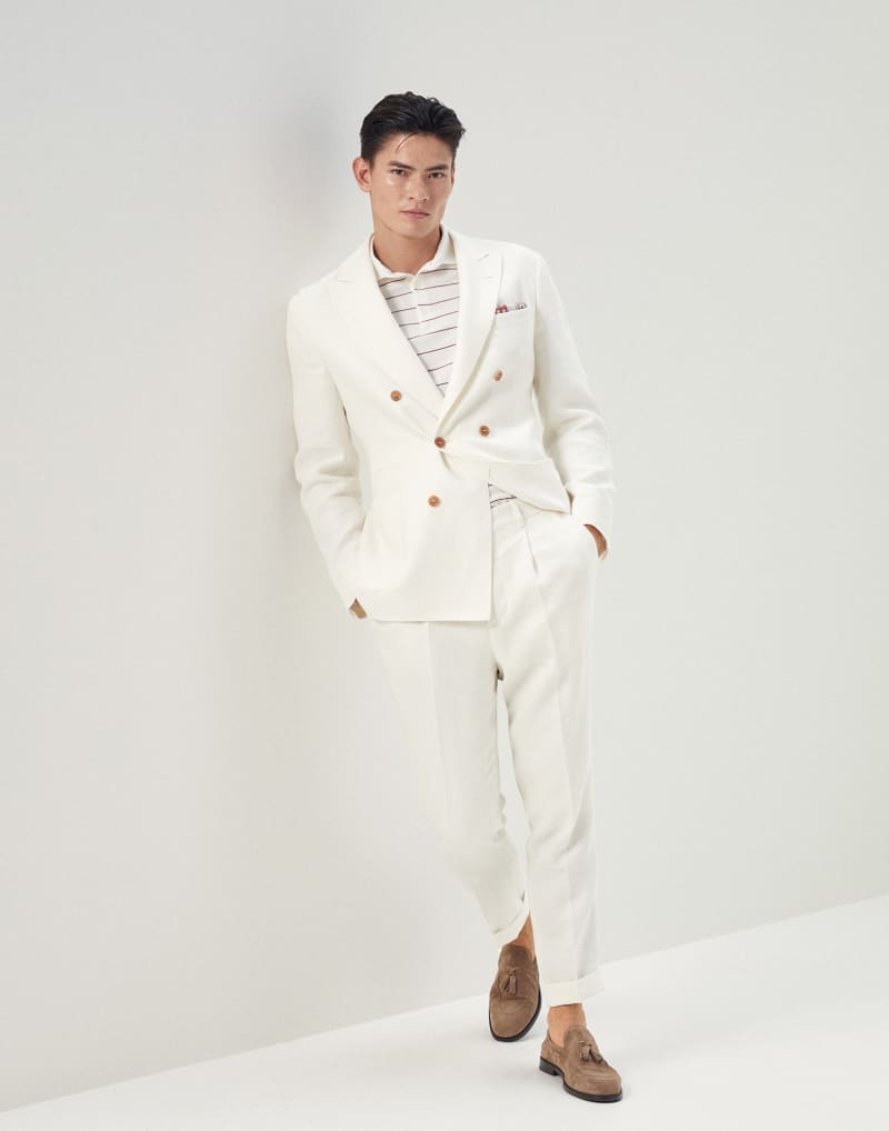 BRUNELLO CUCINELLI MEN'S OFF WHITE LINEN WOOL BLAZER