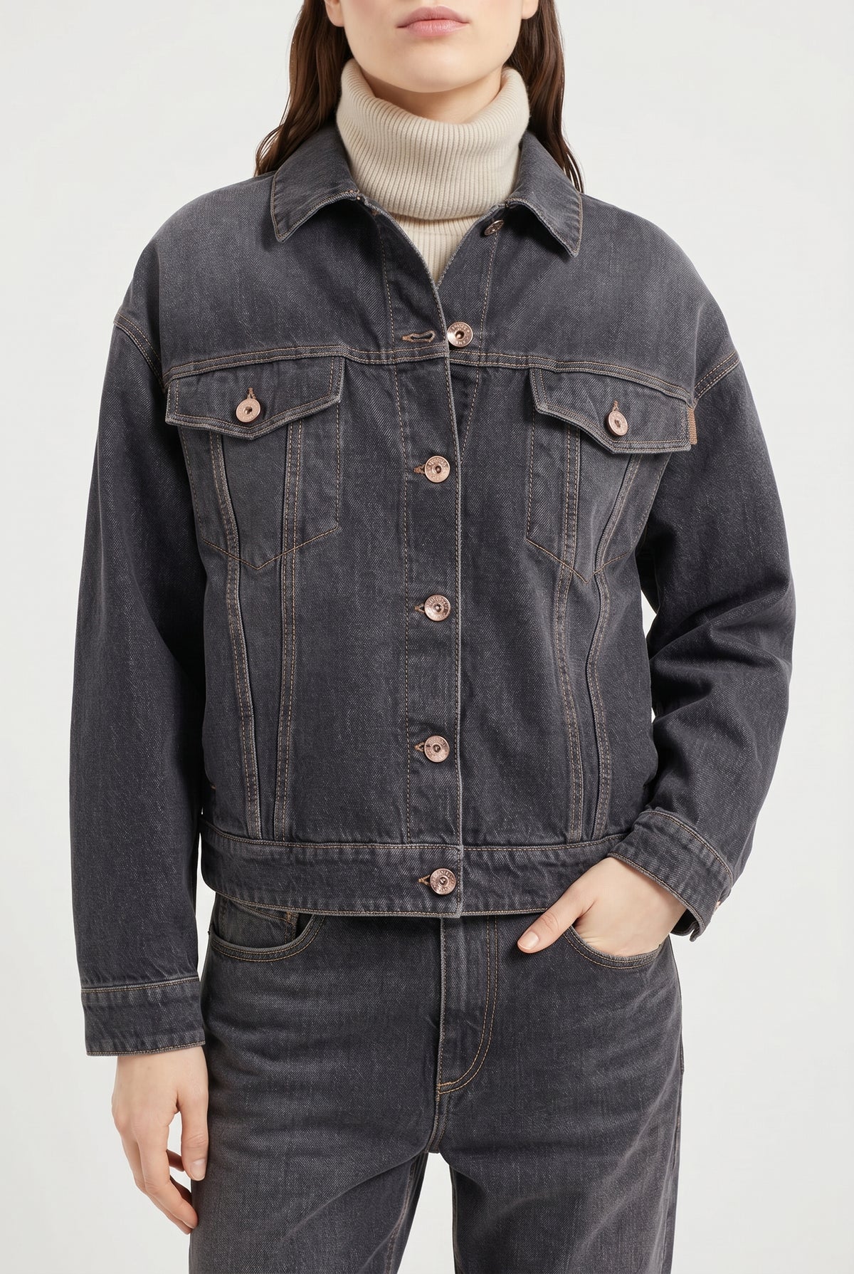 BRUNELLO CUCINELLI WOMEN'S BLACK DENIM BOXY JACKET