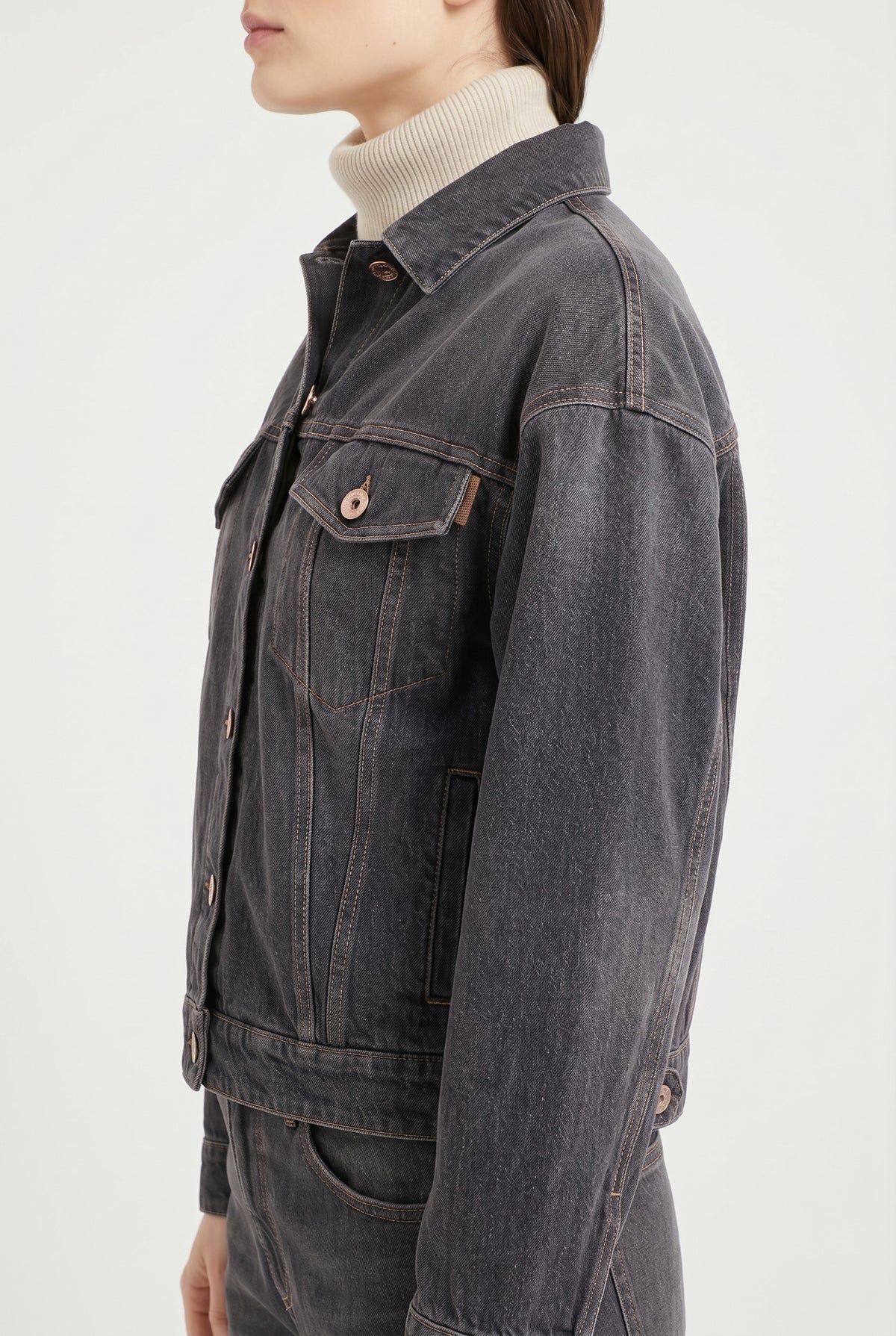 BRUNELLO CUCINELLI WOMEN'S BLACK DENIM BOXY JACKET