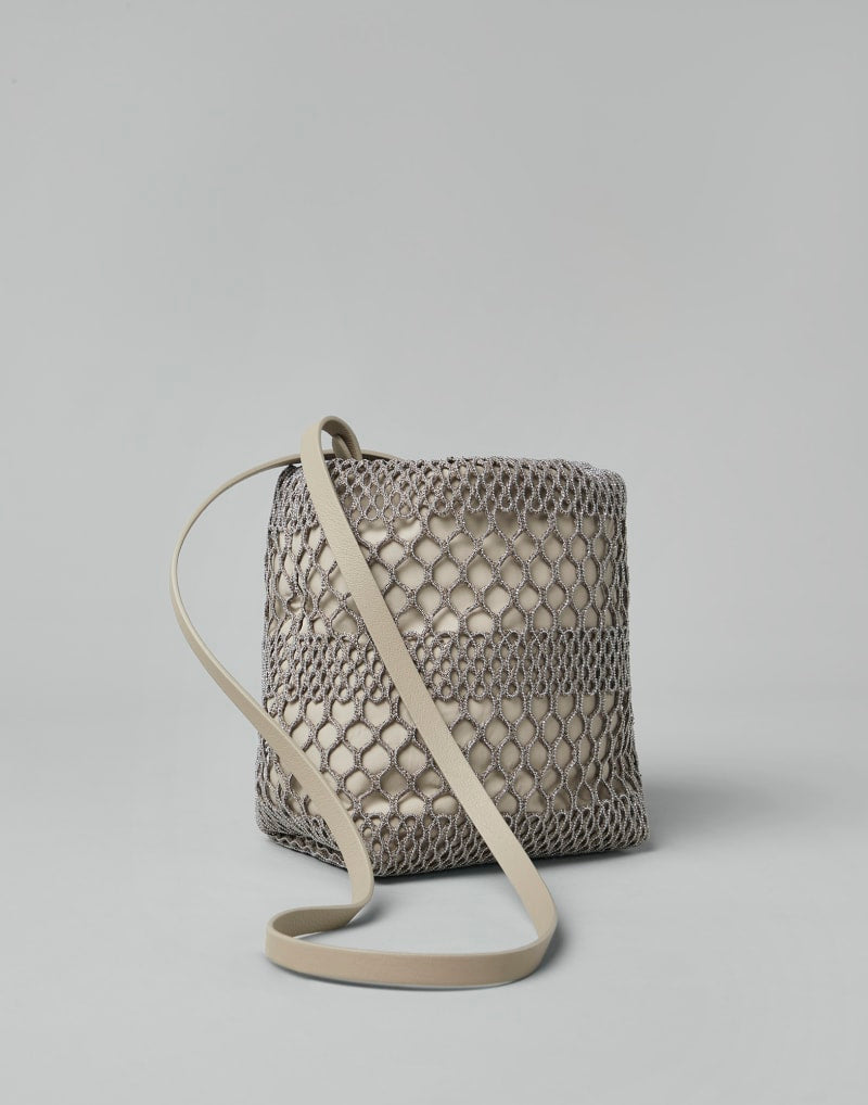 BRUNELLO CUCINELLI WOMEN'S BEIGE MESH POUCH BAG