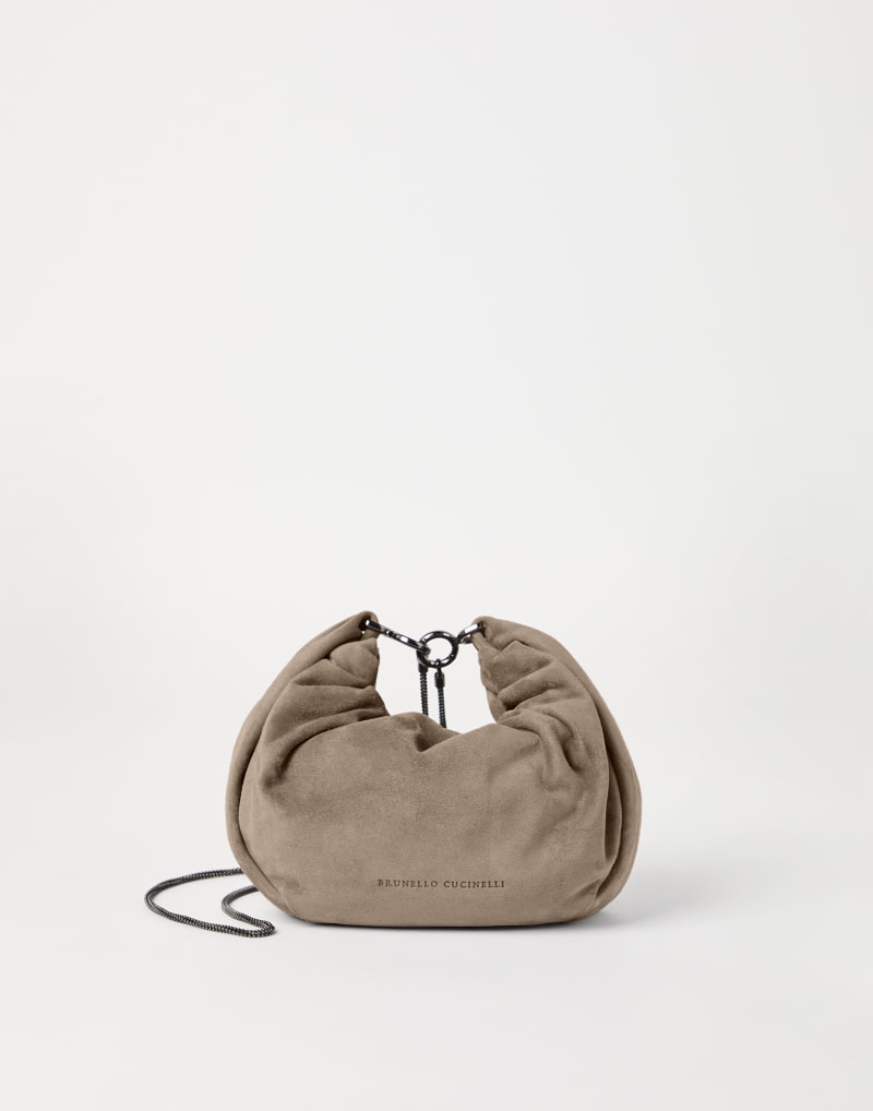 BRUNELLO CUCINELLI WOMEN'S LIGHT BROWN SUEDE SHOULDER BAG