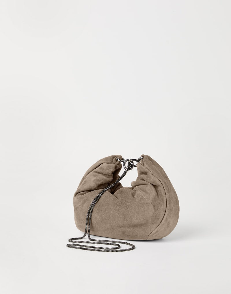BRUNELLO CUCINELLI WOMEN'S LIGHT BROWN SUEDE SHOULDER BAG