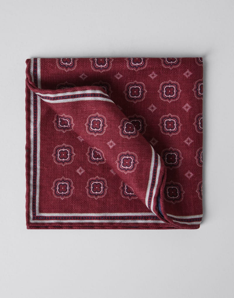 BRUNELLO CUCINELLI MEN'S RED SILK POCKET SQUARE