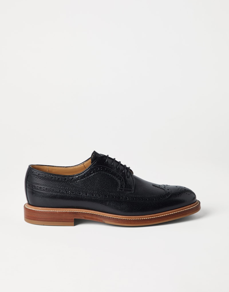 BRUNELLO CUCINELLI MEN'S BLACK LEATHER WINGTIP SHOES