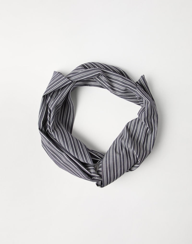 BRUNELLO CUCINELLI WOMEN'S DARK GREY STRIPED COTTON SCARF