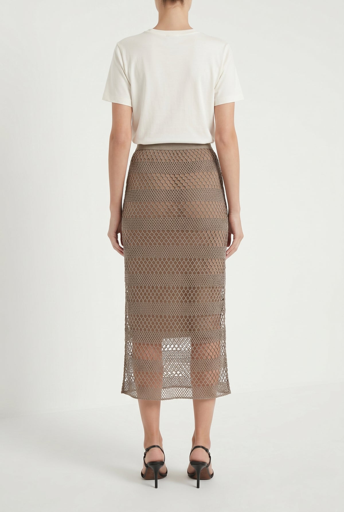 BRUNELLO CUCINELLI WOMEN'S TAUPE MESH MIDI SKIRT