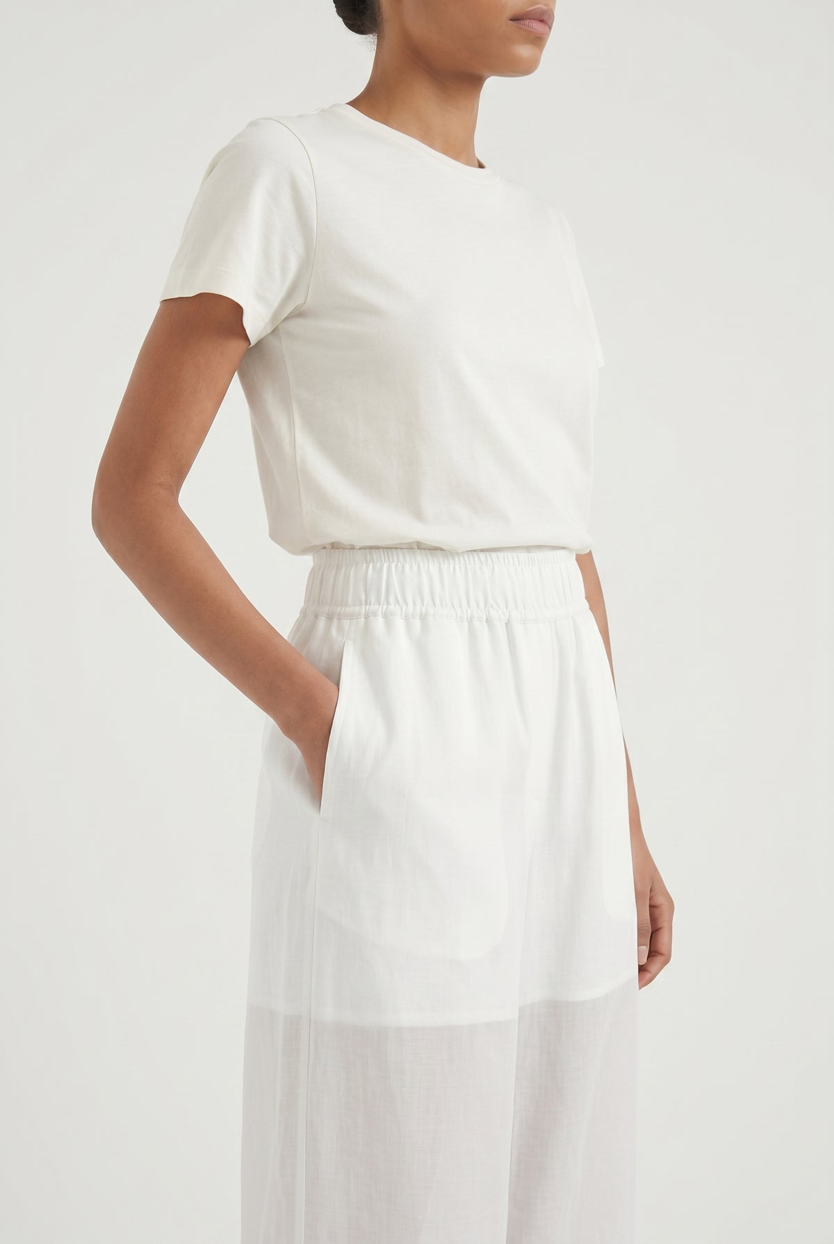 BRUNELLO CUCINELLI WOMEN'S WHITE WIDE LEG COTTON TROUSERS