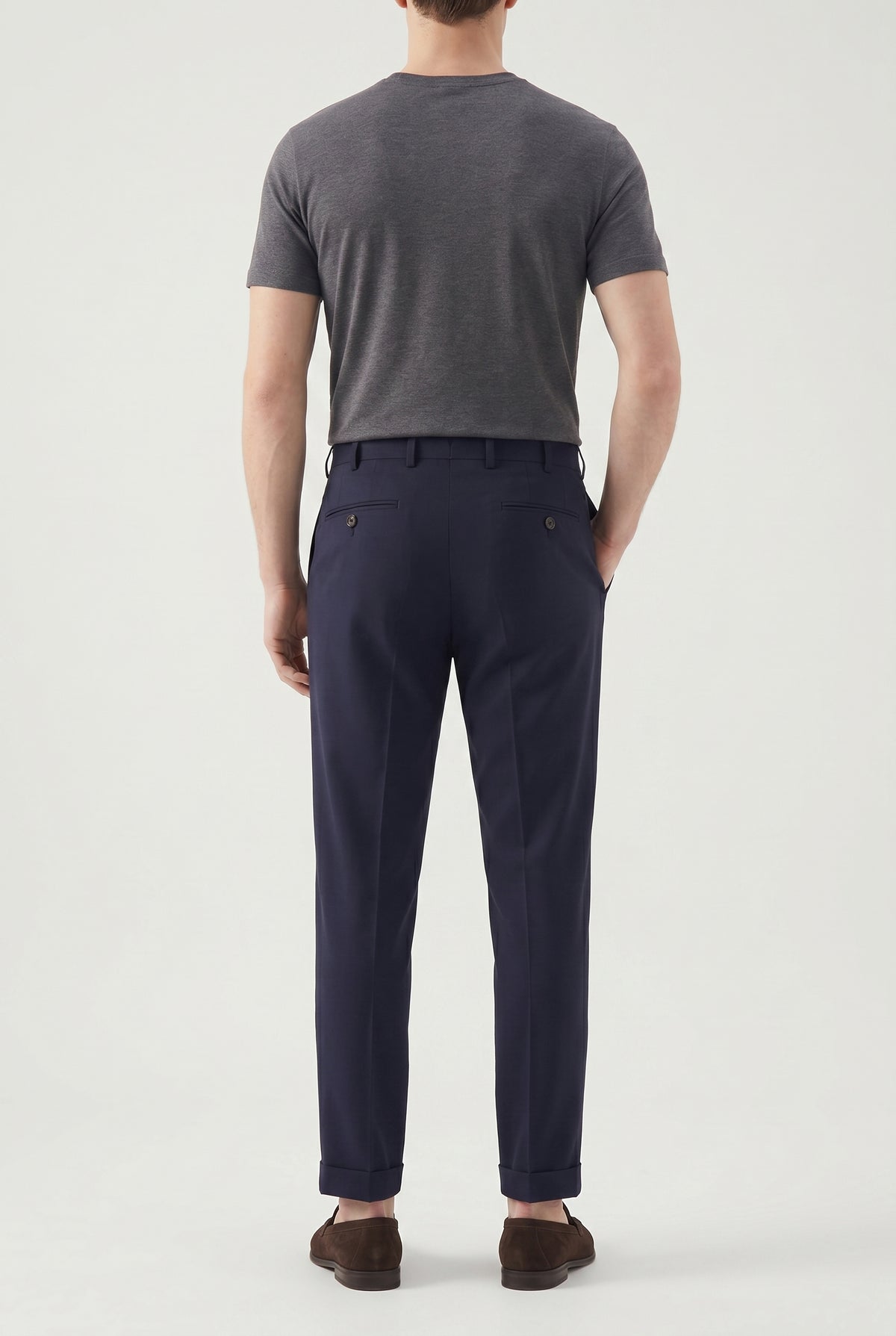 BRUNELLO CUCINELLI MEN'S NAVY WOOL TAILORED TROUSERS