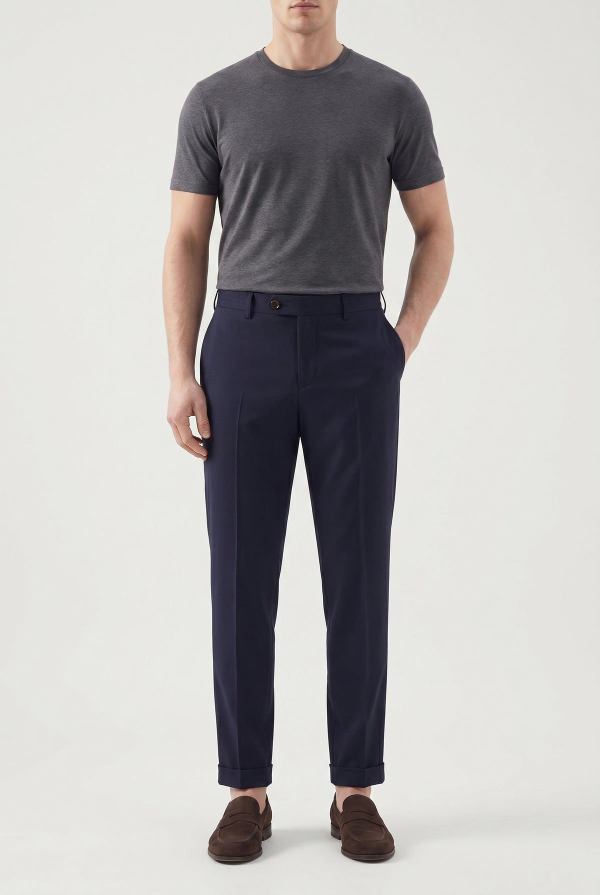 BRUNELLO CUCINELLI MEN'S NAVY WOOL TAILORED TROUSERS