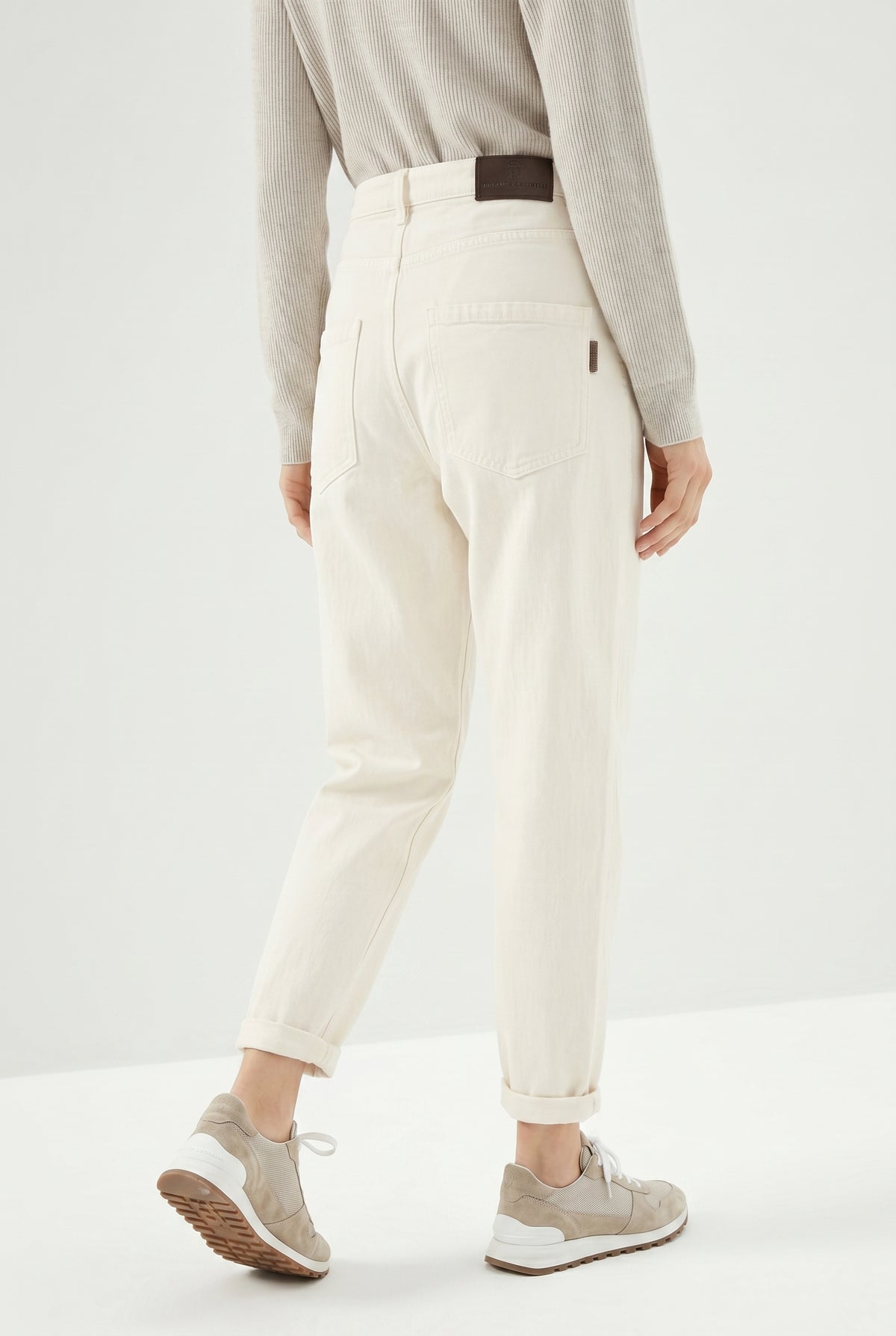 BRUNELLO CUCINELLI WOMEN'S OFF WHITE RELAXED COTTON TROUSERS