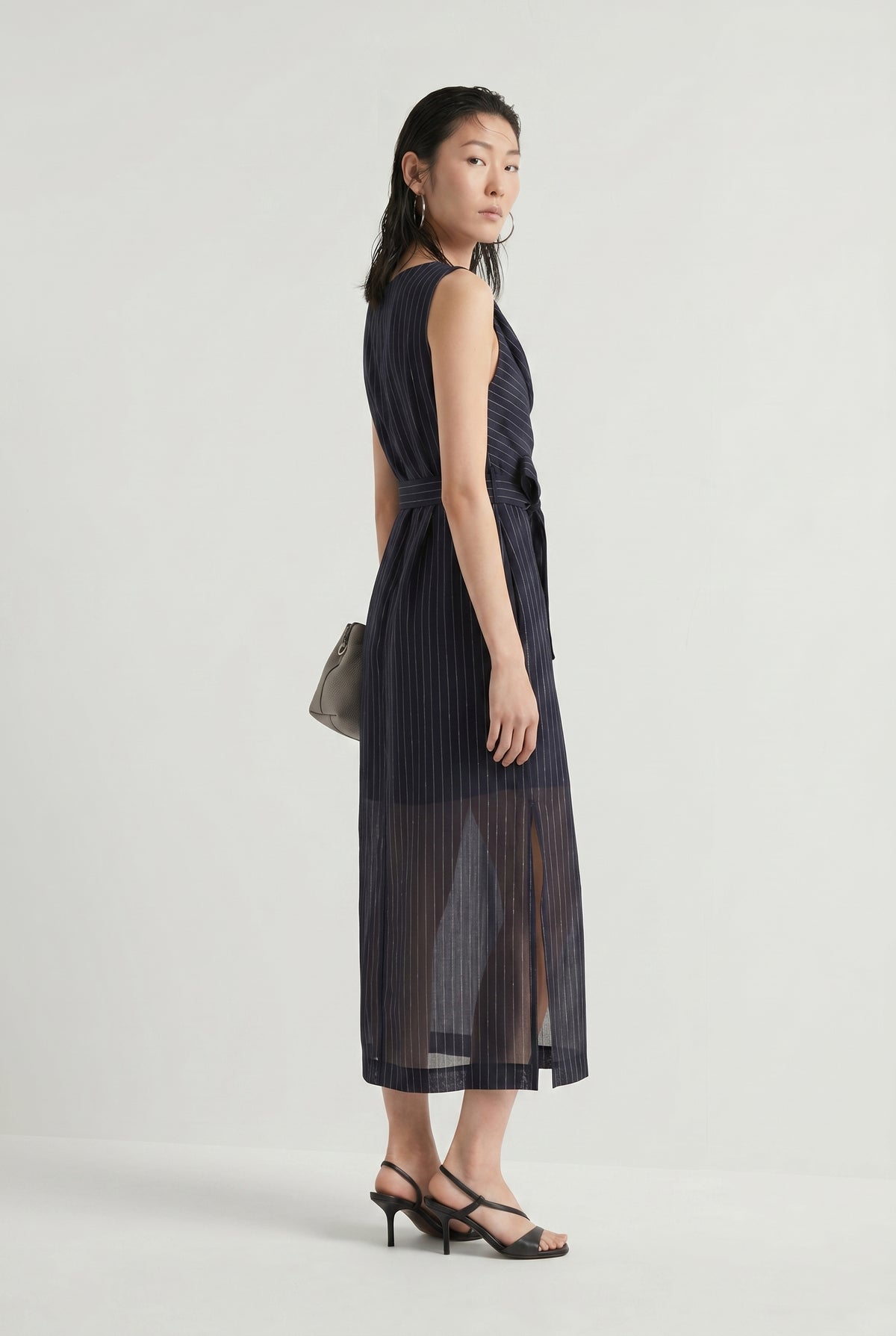 BRUNELLO CUCINELLI WOMEN'S NAVY SLEEVELESS WRAP DRESS