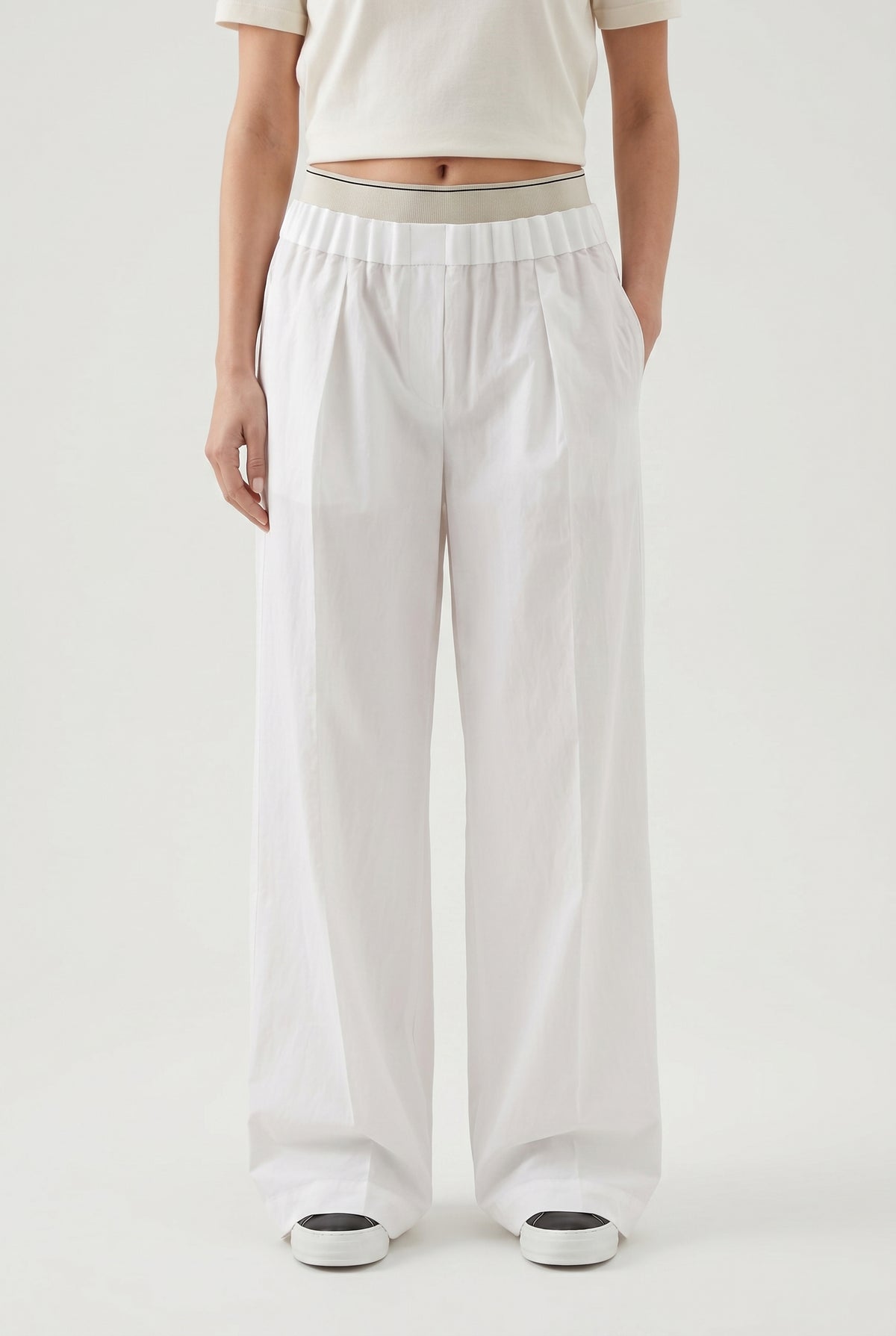 BRUNELLO CUCINELLI WOMEN'S WHITE RELAXED COTTON TROUSERS