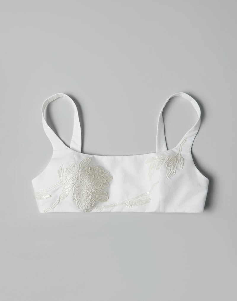 BRUNELLO CUCINELLI WOMEN'S WHITE EMBROIDERED CROPPED TOP