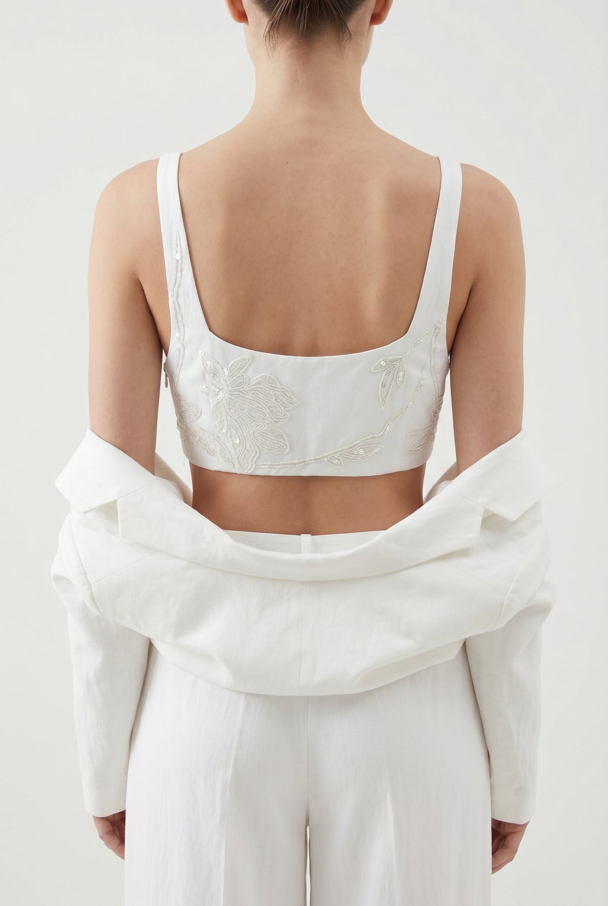 BRUNELLO CUCINELLI WOMEN'S WHITE EMBROIDERED CROPPED TOP