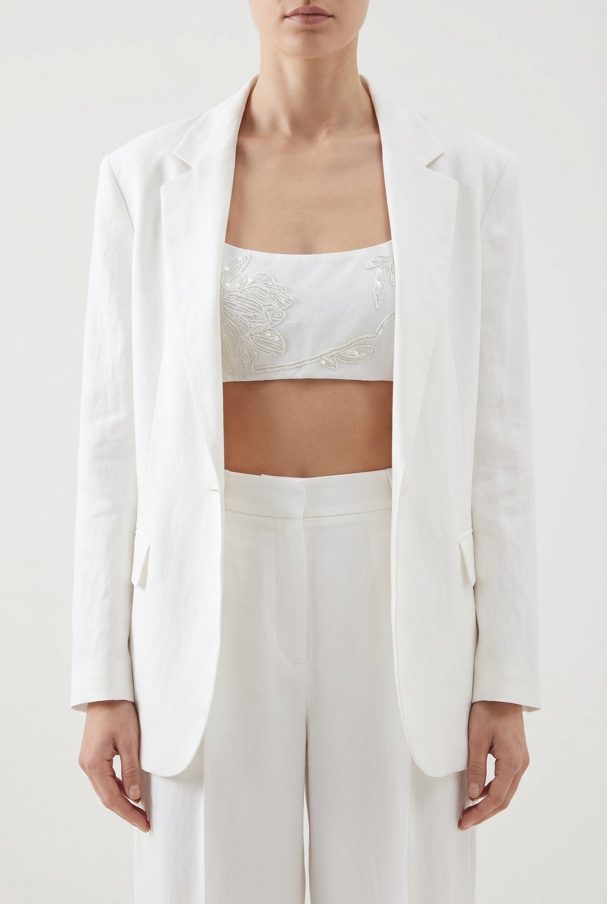 BRUNELLO CUCINELLI WOMEN'S WHITE EMBROIDERED CROPPED TOP