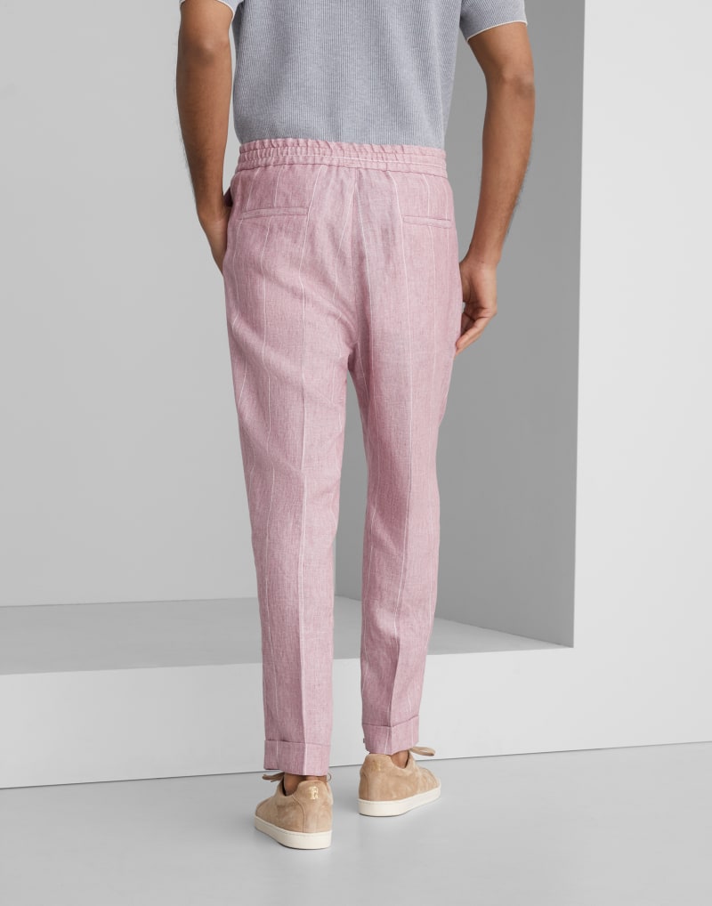 BRUNELLO CUCINELLI MEN'S PINK LINEN RELAXED TROUSERS