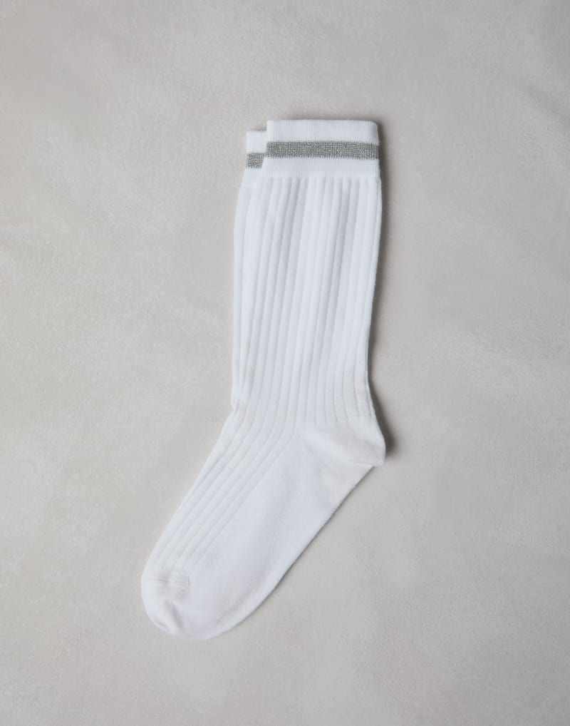 BRUNELLO CUCINELLI WOMEN'S WHITE RIBBED COTTON SOCKS