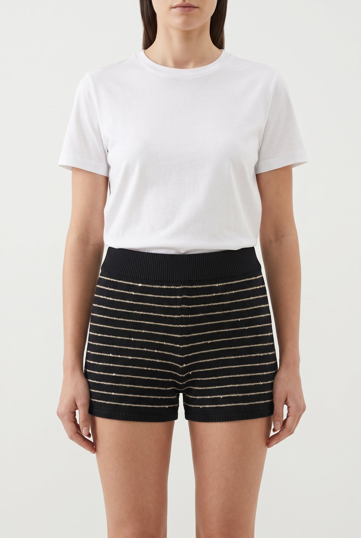 BRUNELLO CUCINELLI WOMEN'S BLACK STRIPED KNIT SHORTS