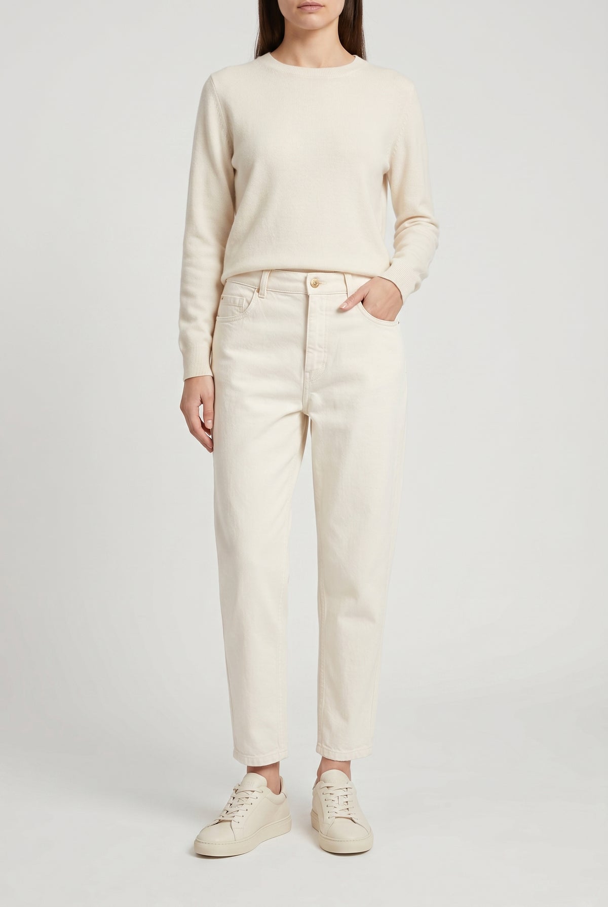 BRUNELLO CUCINELLI WOMEN'S OFF WHITE RELAXED COTTON TROUSERS