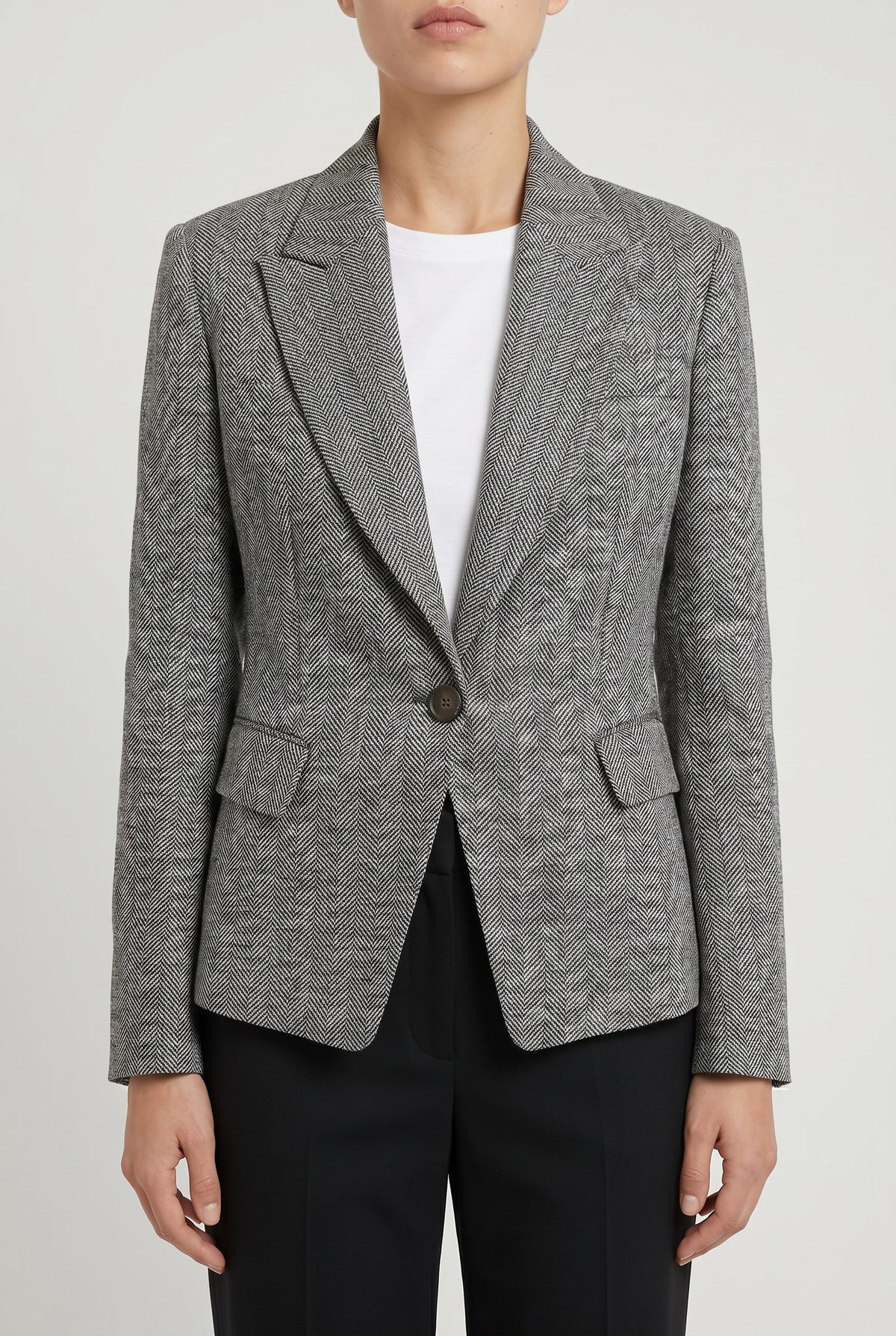BRUNELLO CUCINELLI WOMEN'S BLACK WHITE LINEN TAILORED JACKET