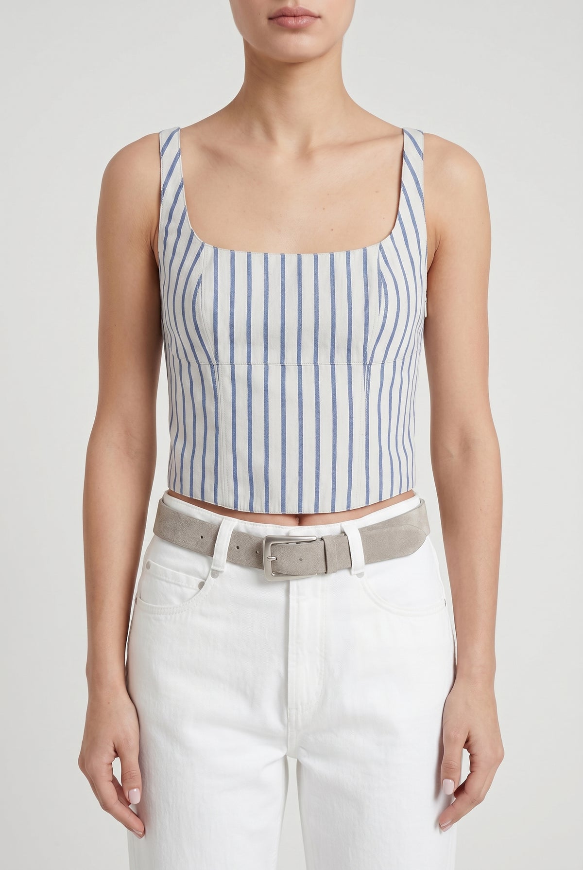 BRUNELLO CUCINELLI WOMEN'S BLUE STRIPED COTTON TOP