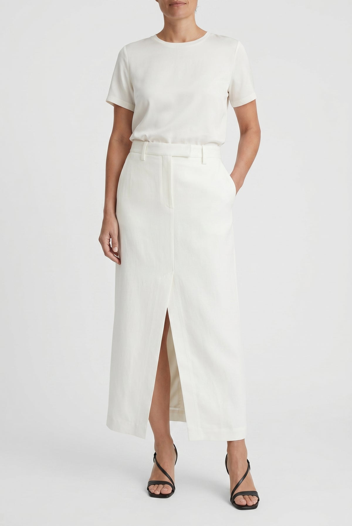 BRUNELLO CUCINELLI WOMEN'S OFF WHITE LINEN BLEND SKIRT
