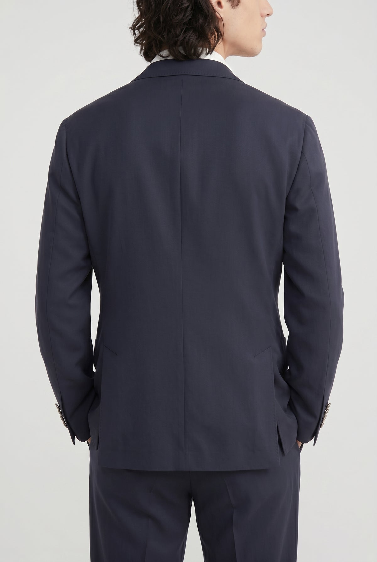 BRUNELLO CUCINELLI MEN'S DARK BLUE SILK DOUBLE BREASTED BLAZER
