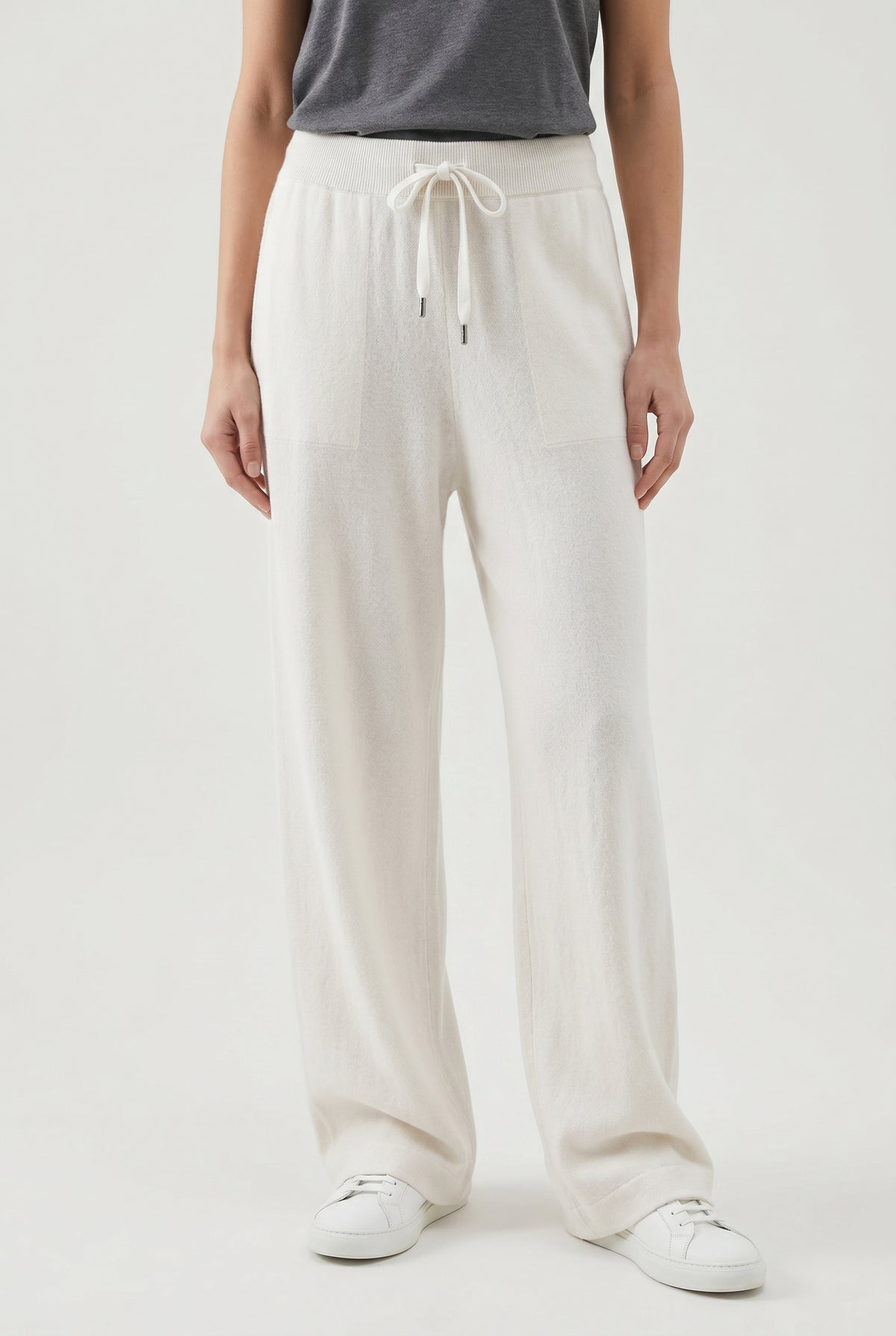 BRUNELLO CUCINELLI WOMEN'S OFF WHITE WOOL SILK WIDE TROUSERS