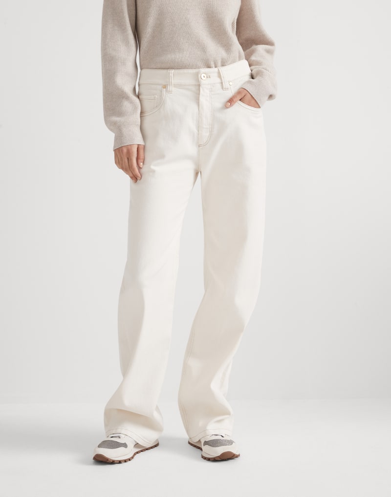 BRUNELLO CUCINELLI WOMEN'S OFF WHITE RELAXED COTTON TROUSERS