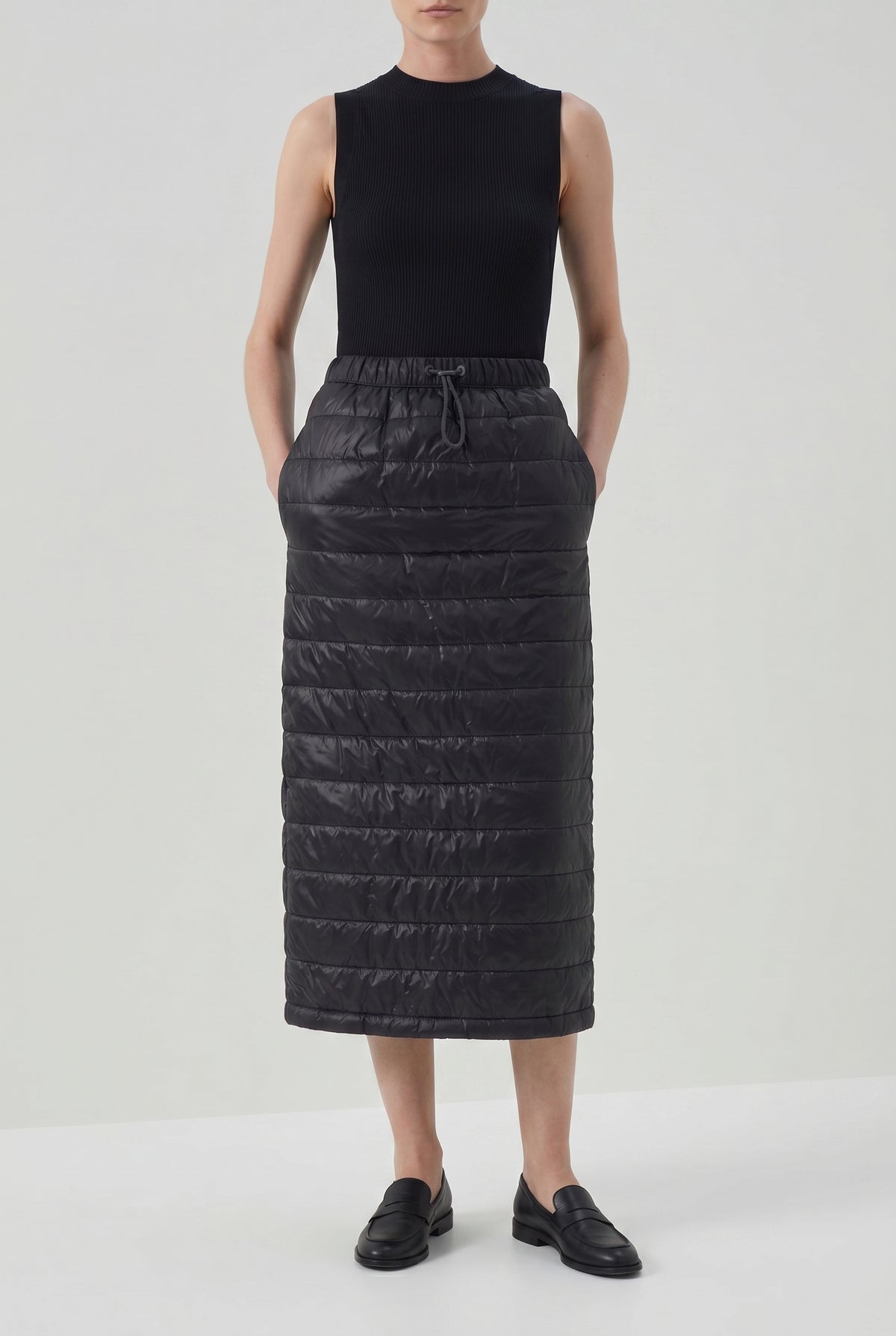 BRUNELLO CUCINELLI WOMEN'S BLACK QUILTED MIDI SKIRT