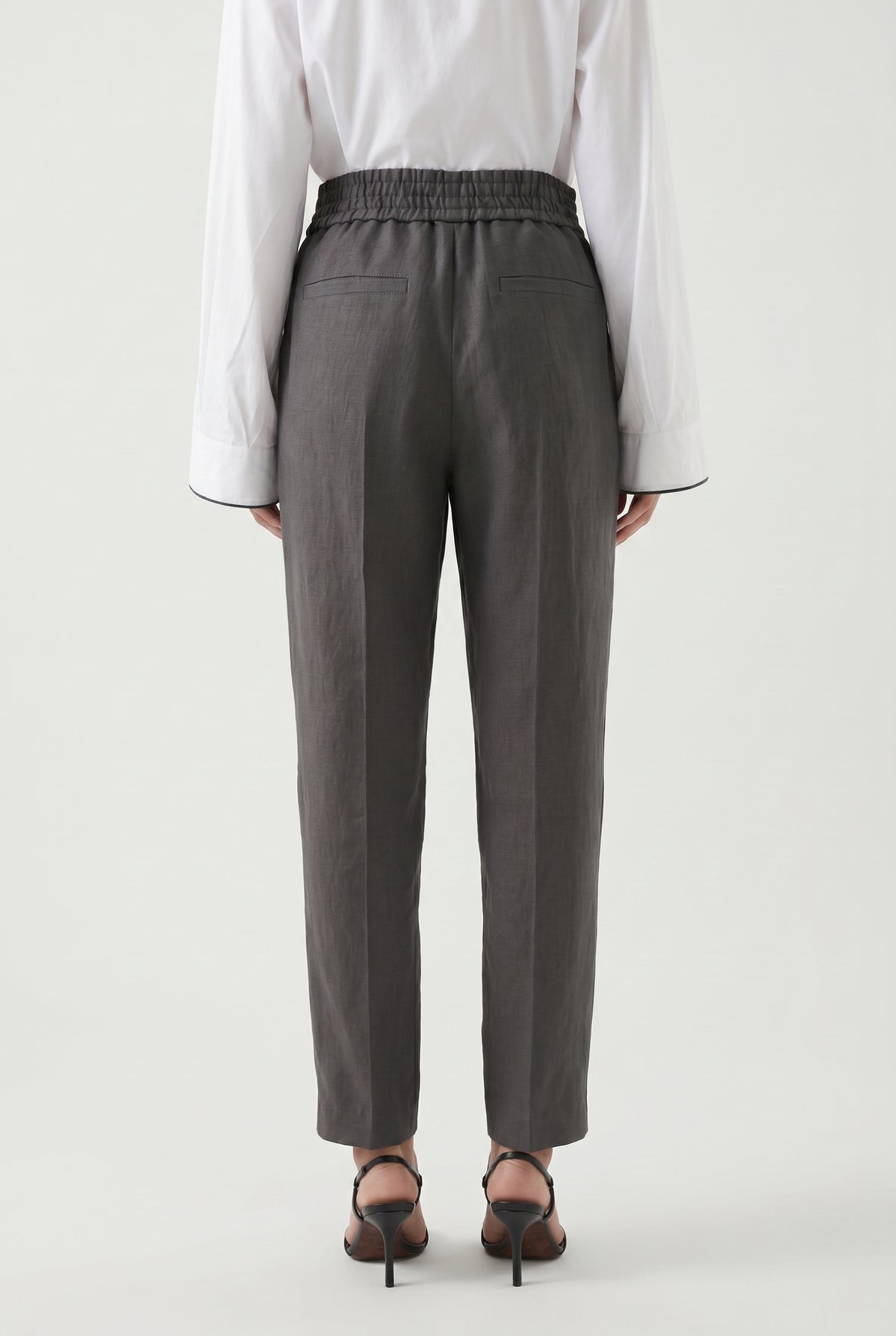 BRUNELLO CUCINELLI WOMEN'S DARK GREY LINEN BLEND TROUSERS