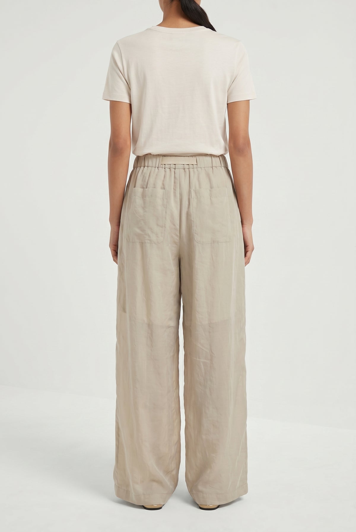 BRUNELLO CUCINELLI WOMEN'S LIGHT BEIGE WIDE LEG TROUSERS