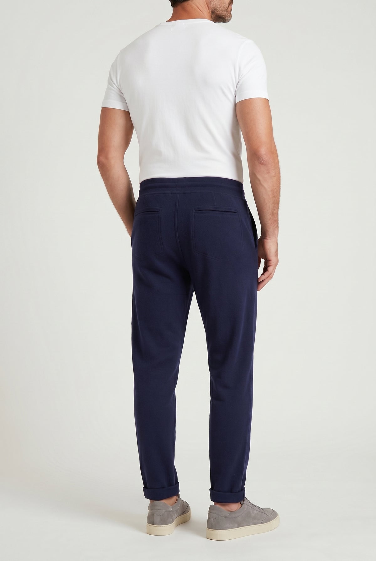 BRUNELLO CUCINELLI MEN'S NAVY WOOL TAPERED TROUSERS