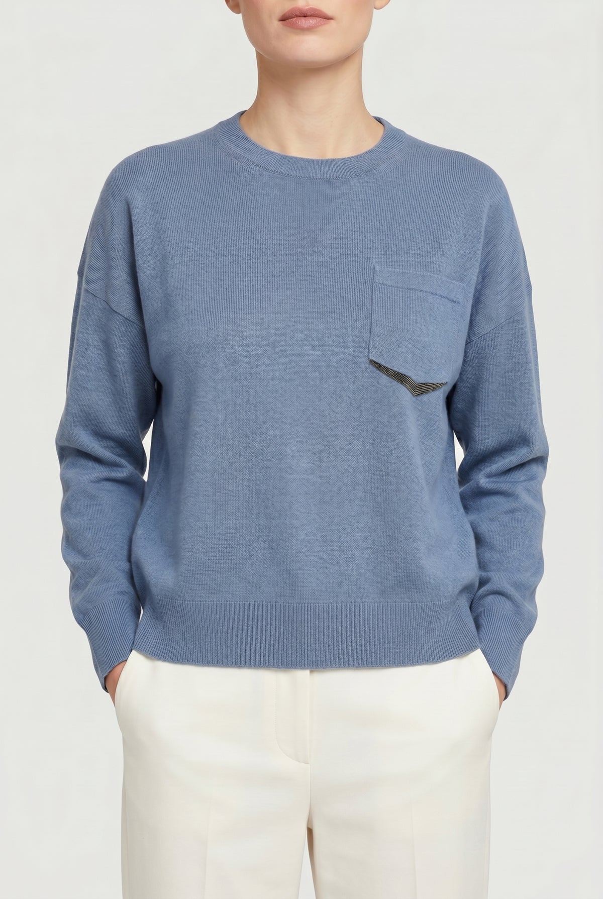 BRUNELLO CUCINELLI WOMEN'S BLUE WOOL RELAXED SWEATER