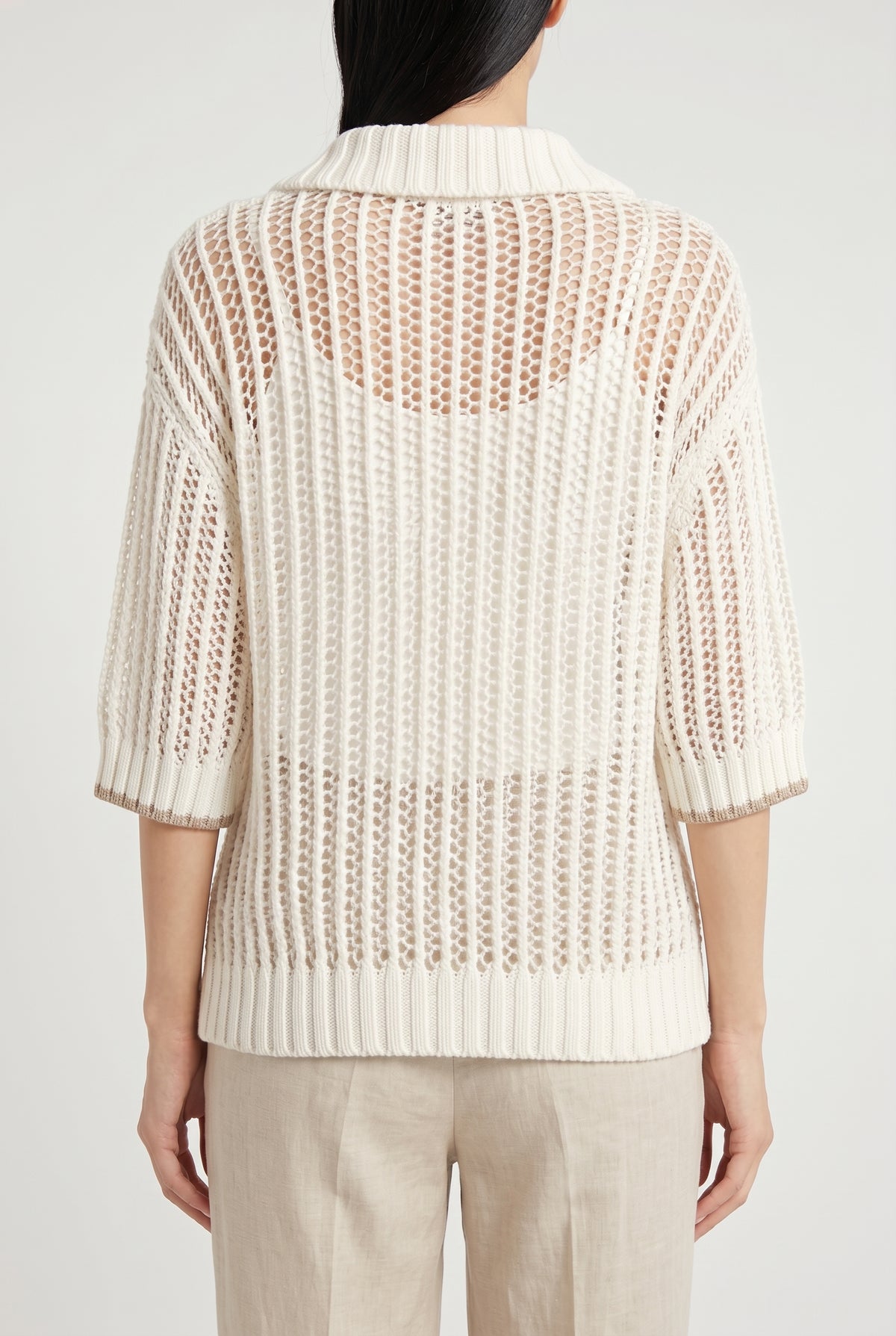 BRUNELLO CUCINELLI WOMEN'S OFF WHITE OPEN KNIT SWEATER