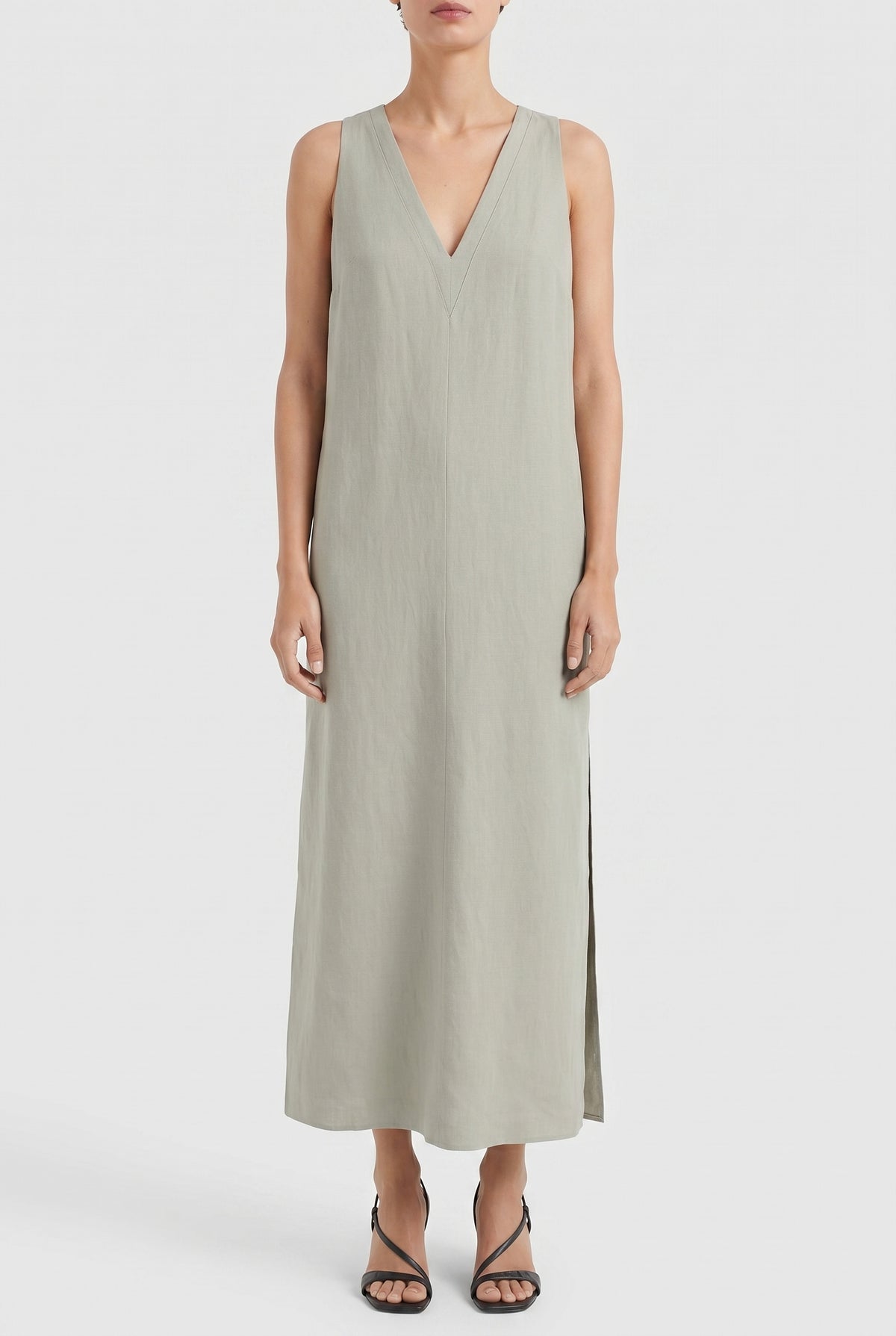 BRUNELLO CUCINELLI WOMEN'S LIGHT GREEN LINEN BLEND DRESS