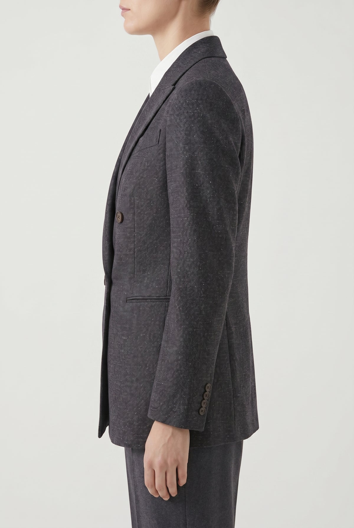 BRUNELLO CUCINELLI WOMEN'S DARK GREY DOUBLE BREASTED BLAZER