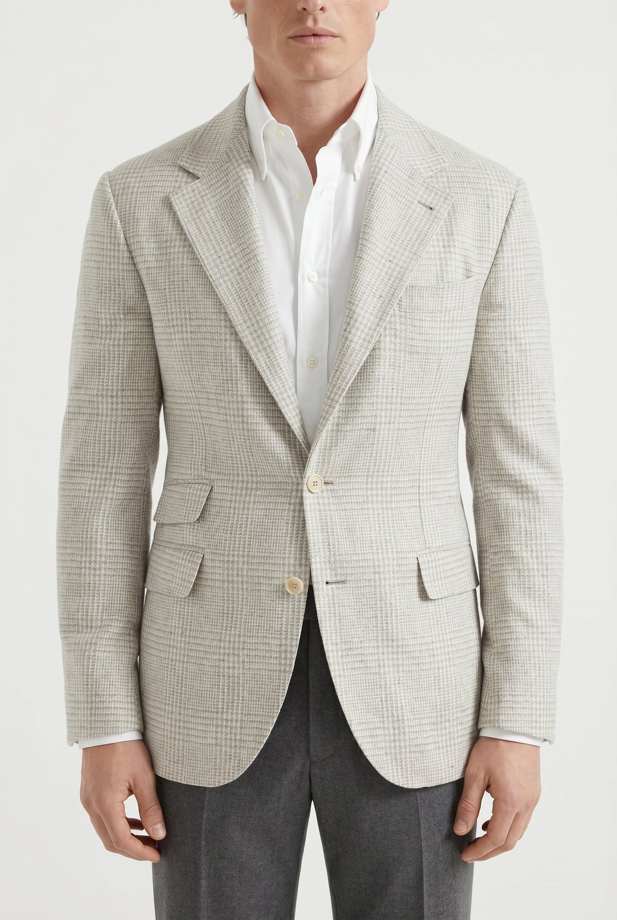 BRUNELLO CUCINELLI MEN'S LIGHT GREY WOOL SILK BLAZER