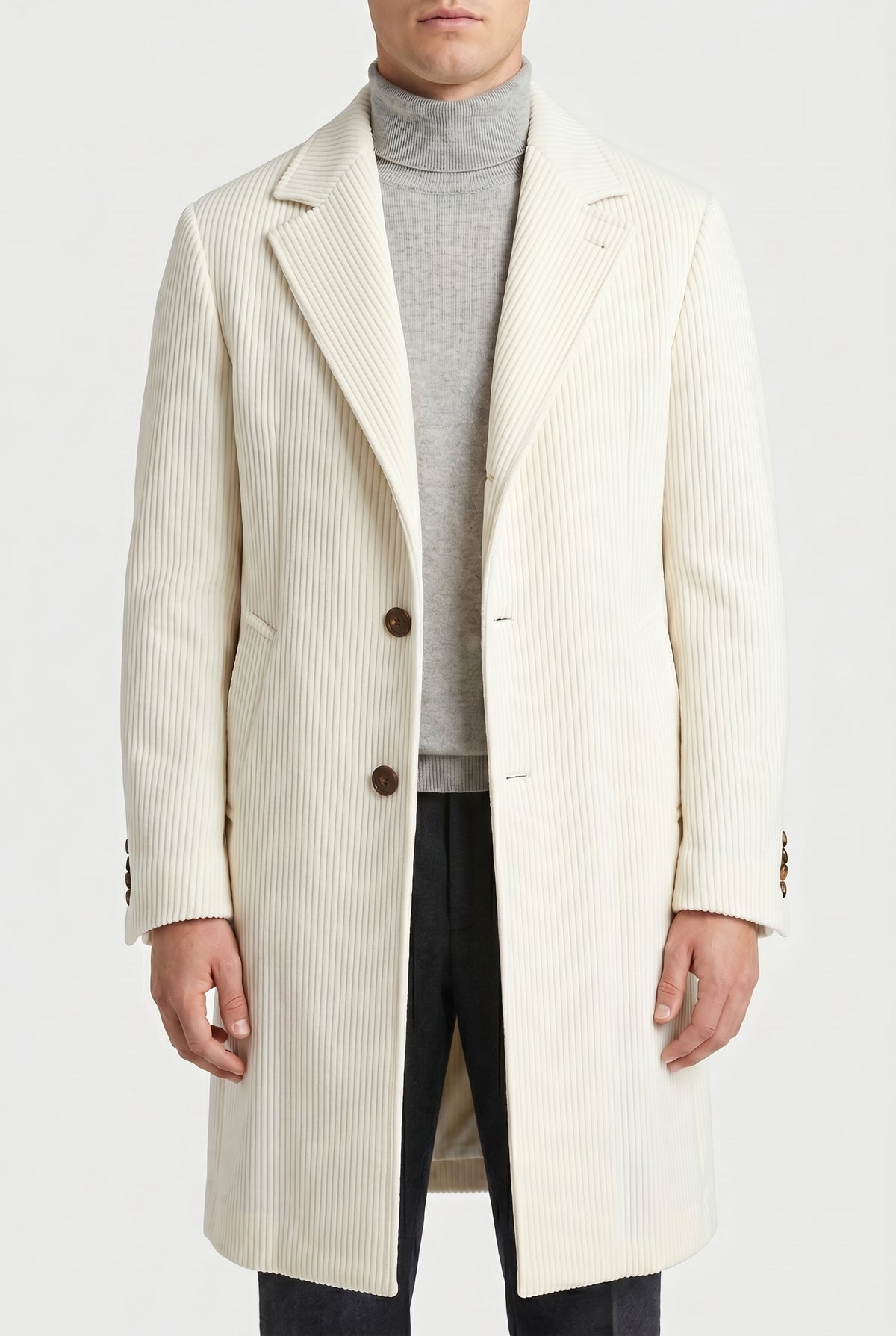 BRUNELLO CUCINELLI MEN'S OFF WHITE WOOL TAILORED COAT