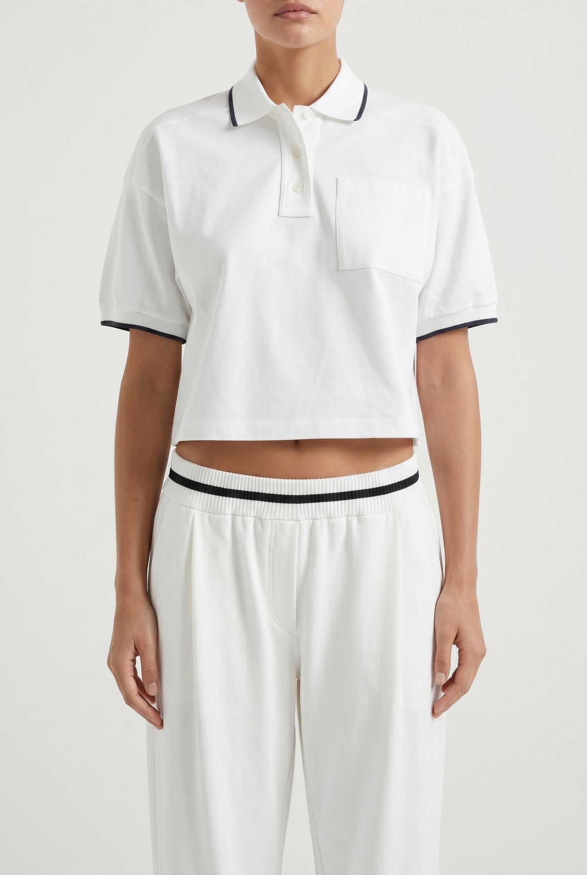 BRUNELLO CUCINELLI WOMEN'S WHITE CROPPED POLO SHIRT